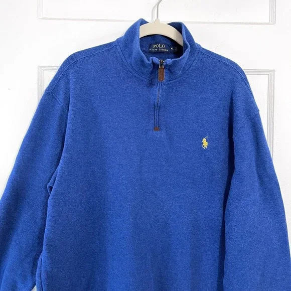 Polo Ralph Lauren Mens 1/4 Zip Pullover Extra Large XL Royal Blue Cotton Thick - Picture 4 of 11